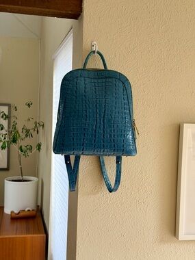 Brahmin Croc-Embossed Blue Leather Backpack